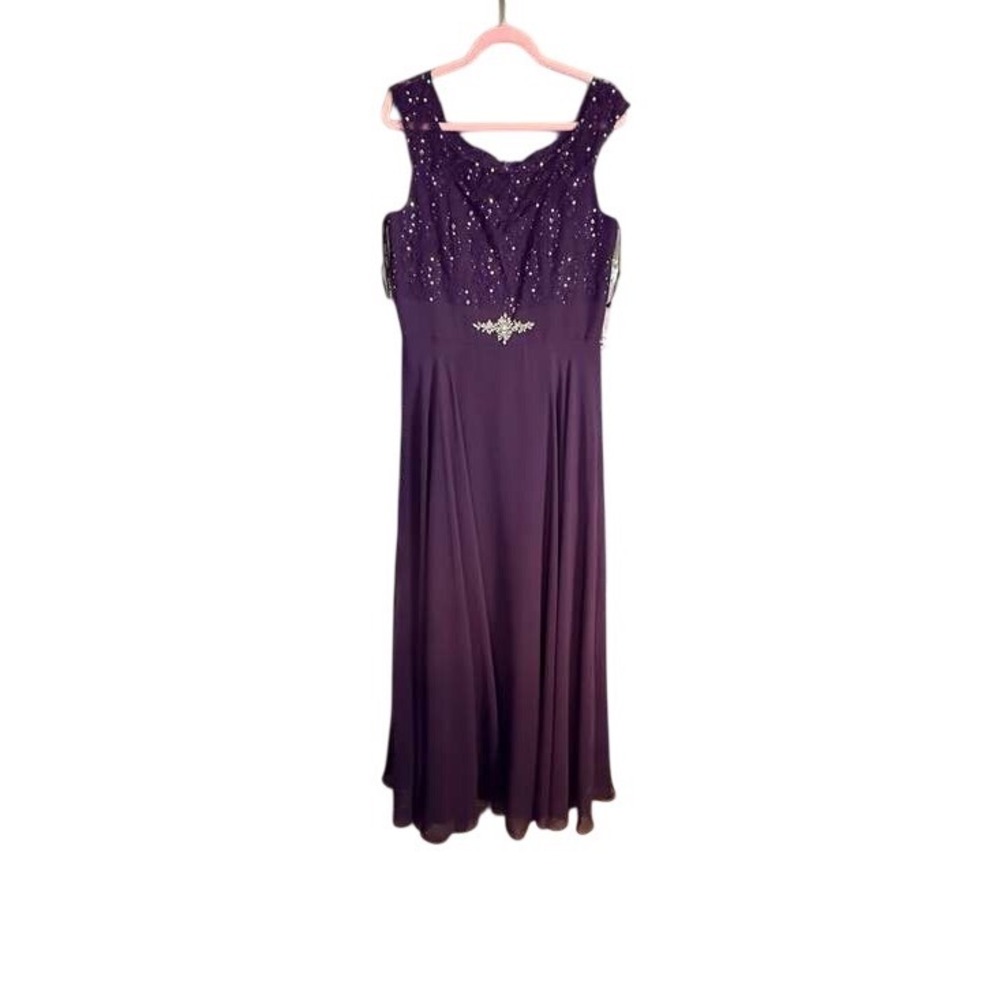 Alfred Angelo‎ 9054 Eggplant Purple Lace Sequin Chiffon Formal Gown Dress NWT 14